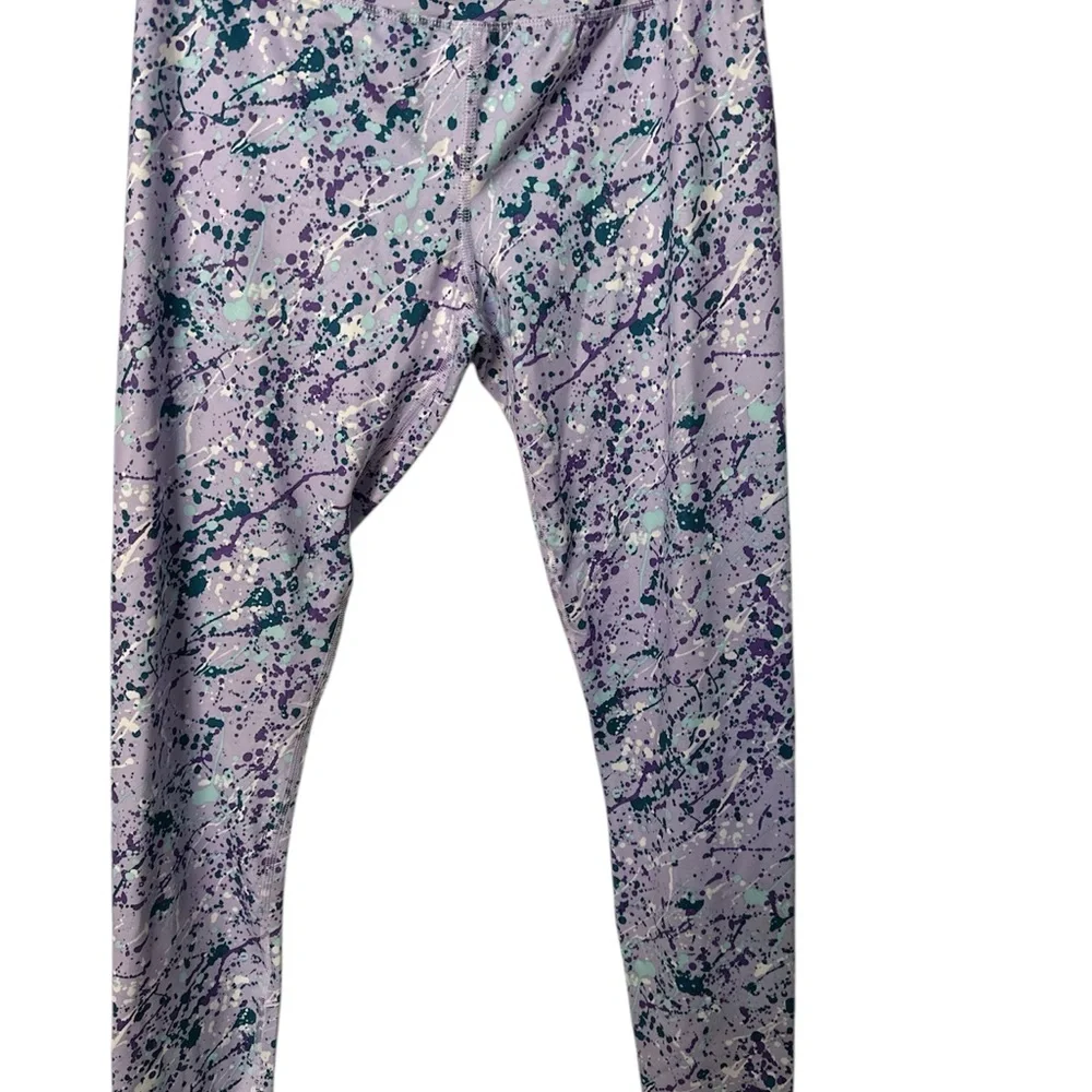 ATHLETIC WORKS - Girls Splatter Print Leggings - Purple and Teal